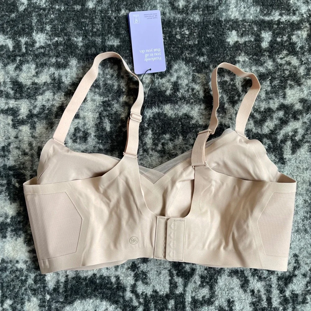 NWT Honeylove Crossover Bra Sz 1X Sand Beige Nude Wireless Mesh Seamless Support
